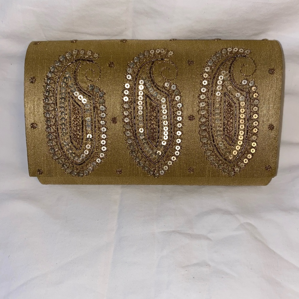 Fabindia Gold Clutch with Paisley Design